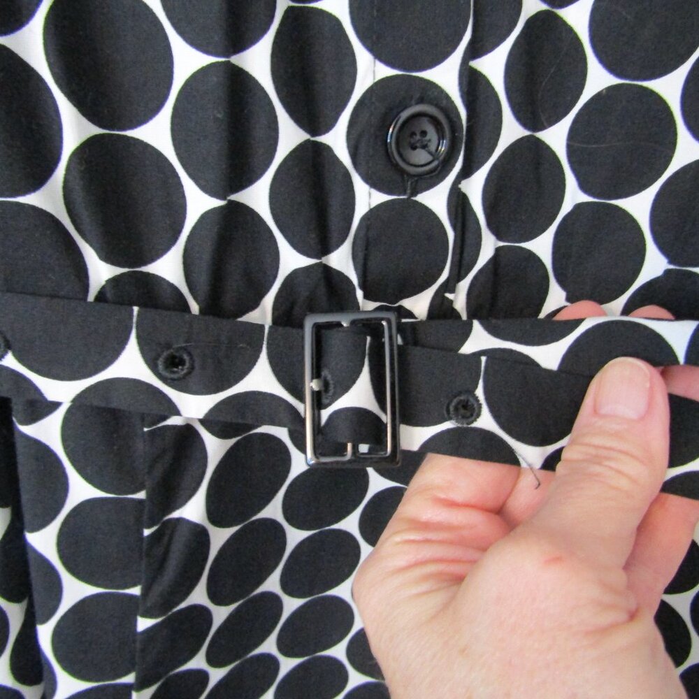 PESERICO Italy Black & White Polka Dotted Cotton Dress & Belt--Size 46/10 - Picture 3 of 5